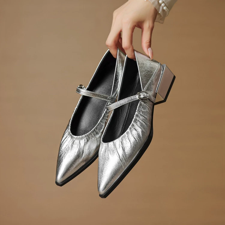 里外纯皮～羊皮3.5cm尖头法式复古舒适百搭女浅口单鞋春季韩版粗跟