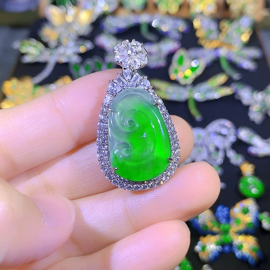 吊坠(不含链)银S925镶嵌翡翠