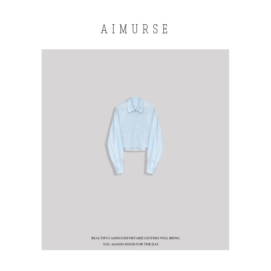 AIMURSE 【海港漫步】小众设计师 短款拉链简约百搭休闲衬衫 AM6556