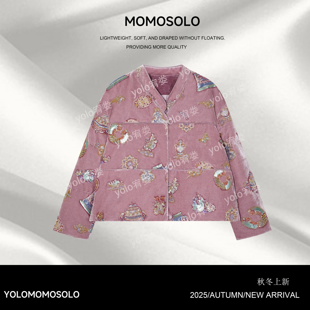 •五福•25“福禄珠绣➕90白鹅绒”金丝绒抓绒三重绣鹅绒服外套260268