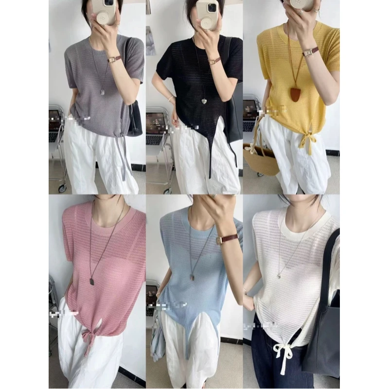 薇莎32566【现货】侧绑绳设计款冰丝针织上衣