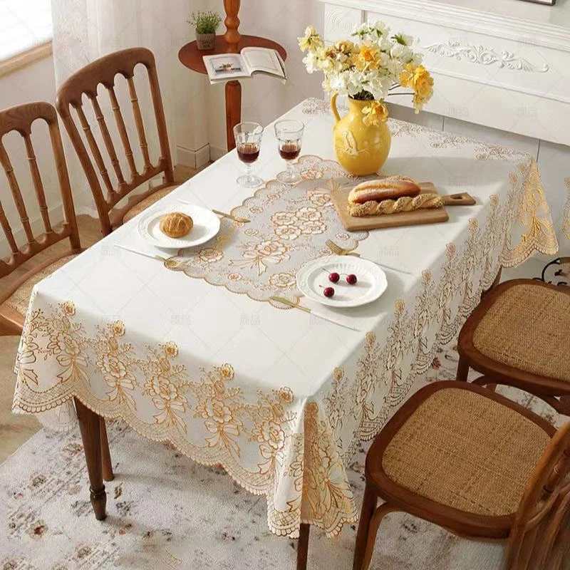新90*140烫金印花PVC大桌布个护防水防油家用防烫工具免洗长方