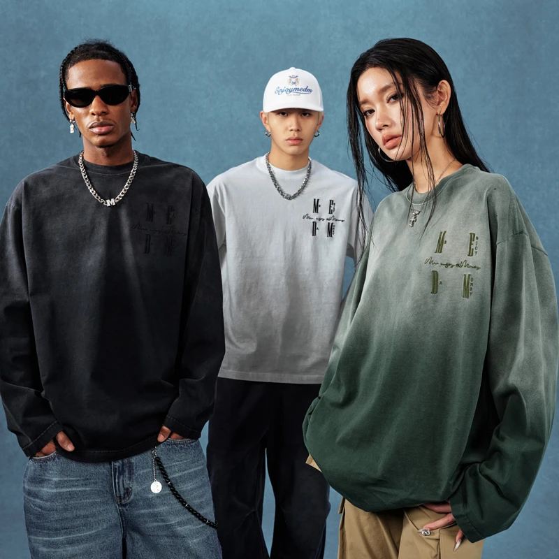 MEDM25SS渐变彩色水洗T恤春季潮牌男女基础刺绣欧若动感风情人节