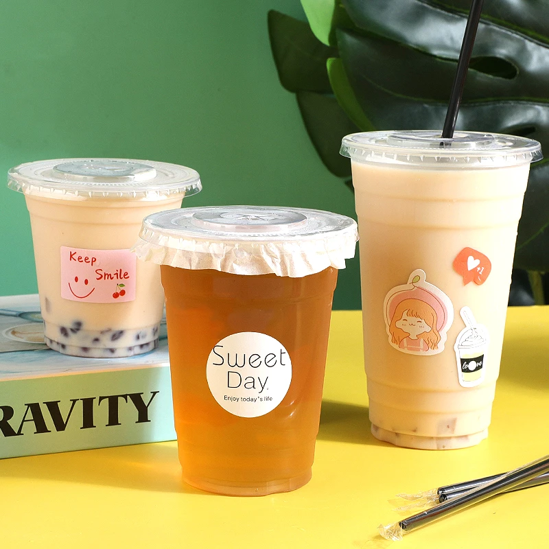 ins风网红奶茶杯子一次性带盖冷饮打包杯塑料咖啡杯PET透明饮料杯