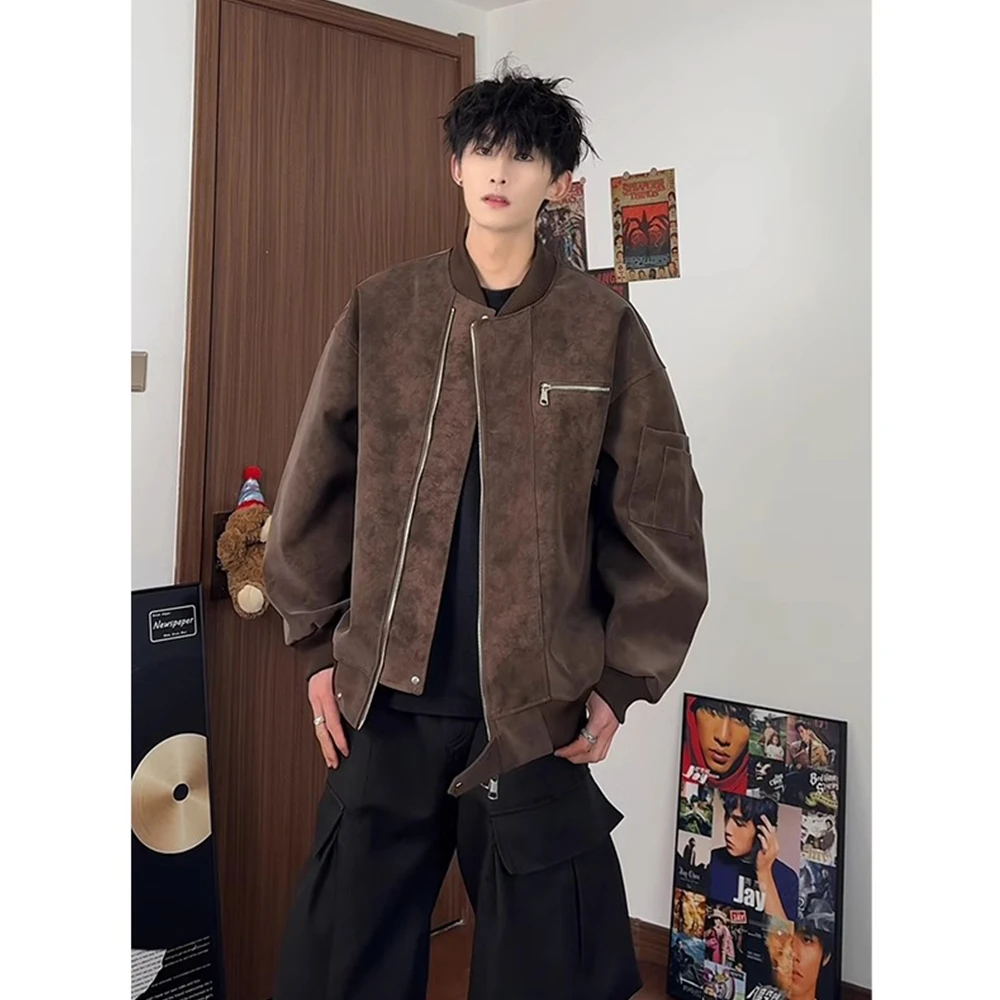 LIGGICC 25SS水洗皮衣男女春季美式复古潮流皮夹克vintage棒球服