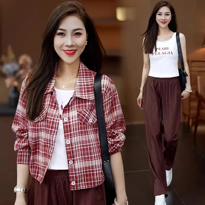 小个子时尚休闲条纹衬衫女2025春装新款显瘦衬衣背心百搭两件套潮