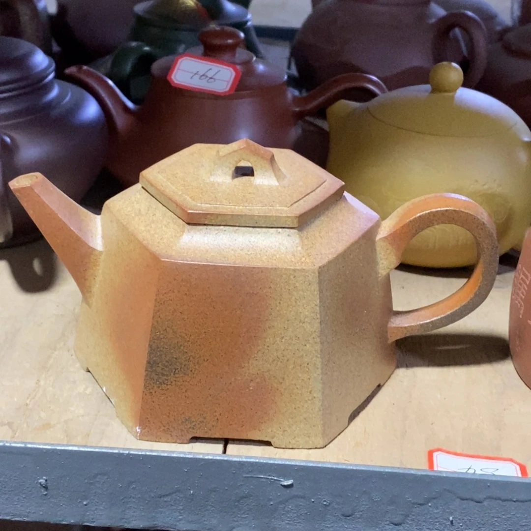 紫砂茶壶白10 王小峰 六方金钟 段泥柴烧