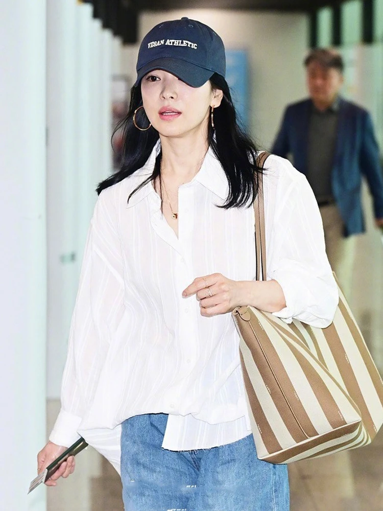 【清新雅致】宋慧乔同款白色衬衫女夏款2025新款长袖薄款肌理感衬衣