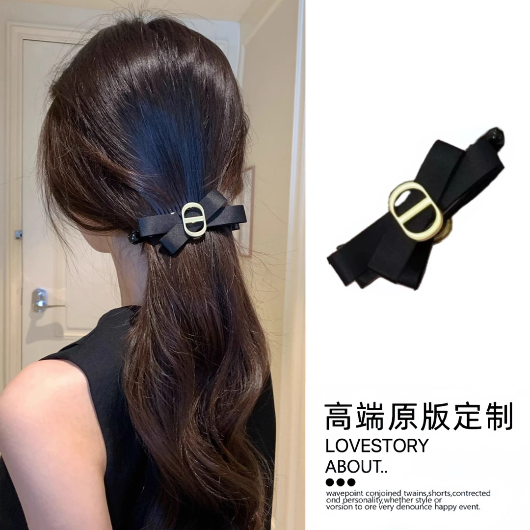 富贵千金~猪鼻子CD黑色蝴蝶结香蕉夹竖夹女2025年新款发量多横夹