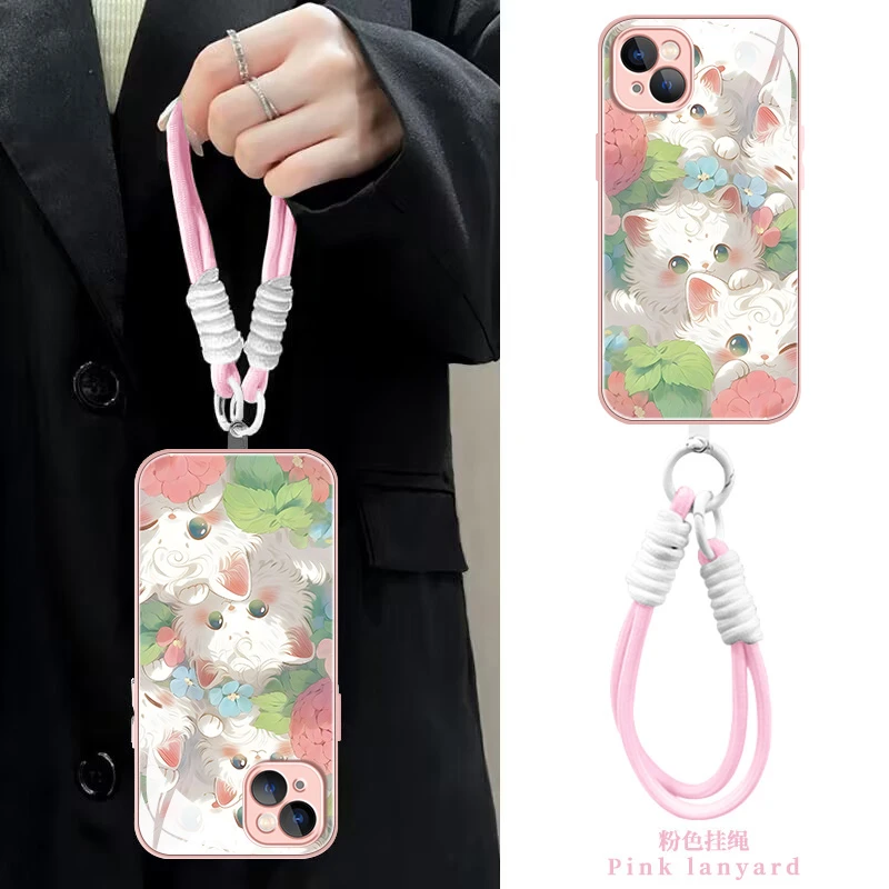 【苹果/华为/荣耀/OPPO/vivo/小米】花丛叠叠猫液态玻璃手机壳