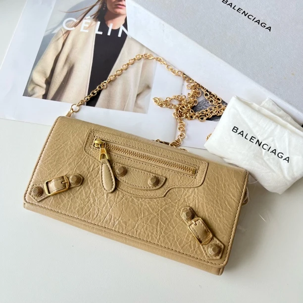95新 Balenciaga/巴黎世家 XM/玉色机车翻盖单肩钱包THHD03423032