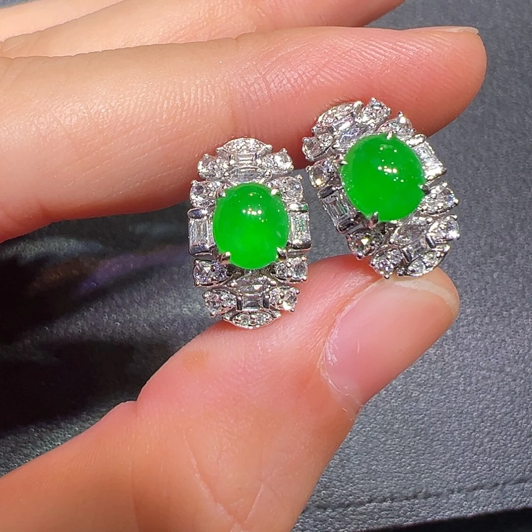 翡翠18K金镶嵌耳饰耳包