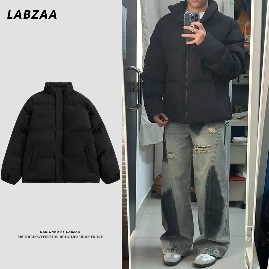 labzaa美式简约纯色基础款保暖立领棉服男女冬季休闲百搭宽松外套