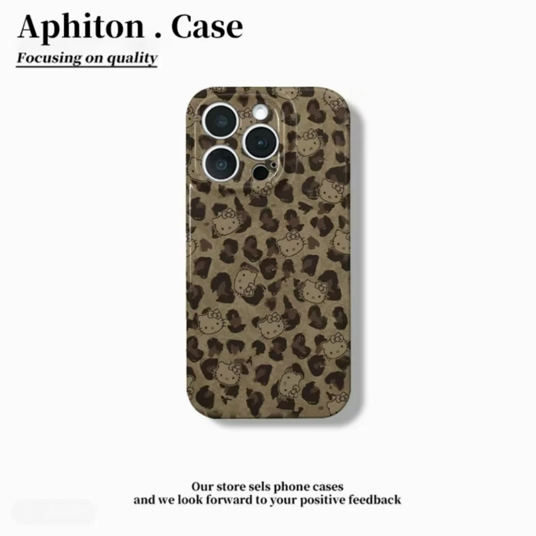 棕色豹纹凯蒂脑袋适用苹果16华为p70vivo小米15oppo菲林ins手机壳