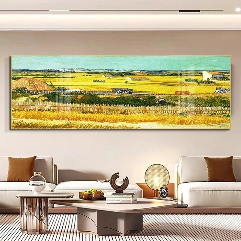 梵高丰收客厅砂岩装饰画横幅世界名画轻奢印象卧室床头风景70200