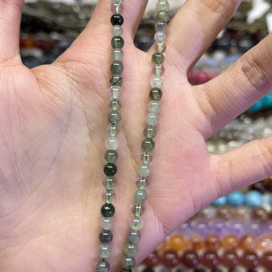 玛瑙/玉髓散珠天然绿发晶卡4.5长条38厘米