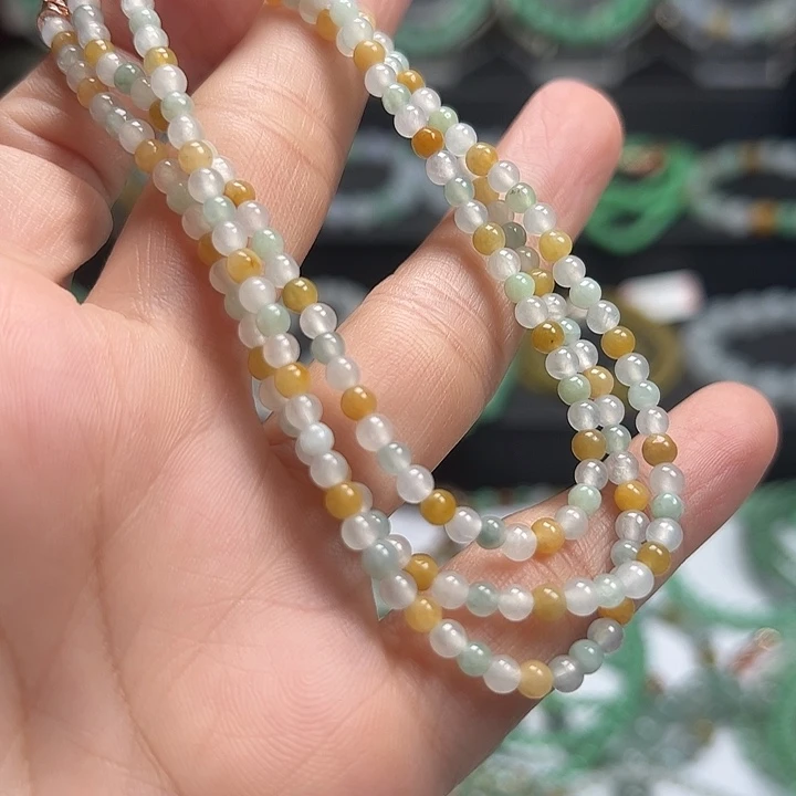 翡翠未镶嵌颈饰卡3+多宝小米珠