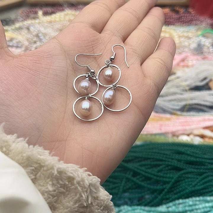 玛瑙/玉髓珠宝半成品未镶嵌一对粉紫珍珠耳坠随机发