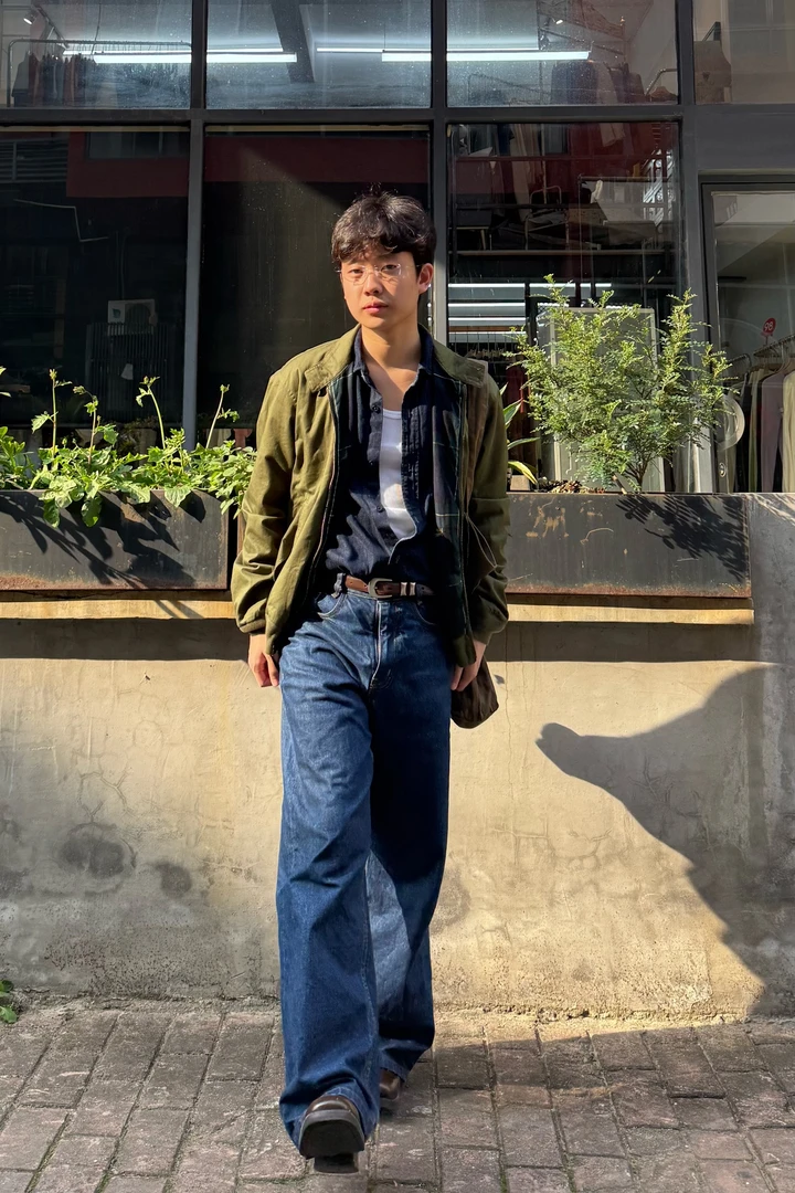 【i老师专属】Our Echo重磅靛蓝色赤耳原牛小A字阔腿牛仔裤