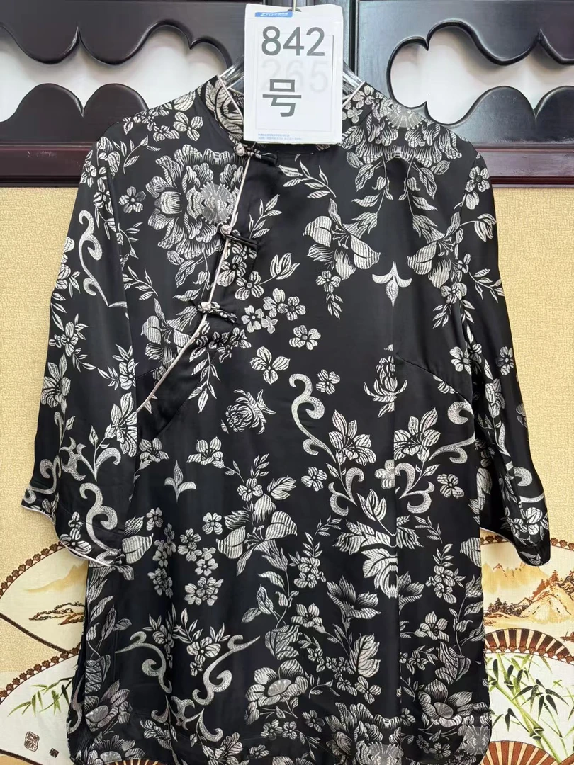【842】常规款大摆裙常规印花短袖旗袍女士百搭女款长款复古
