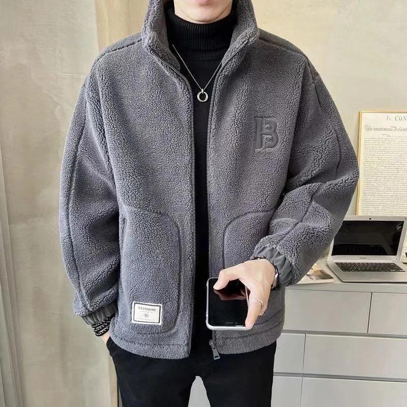 JTL2025新款服男装羊羔绒棉衣加绒加厚外套秋冬季男生体闲衣潮牌