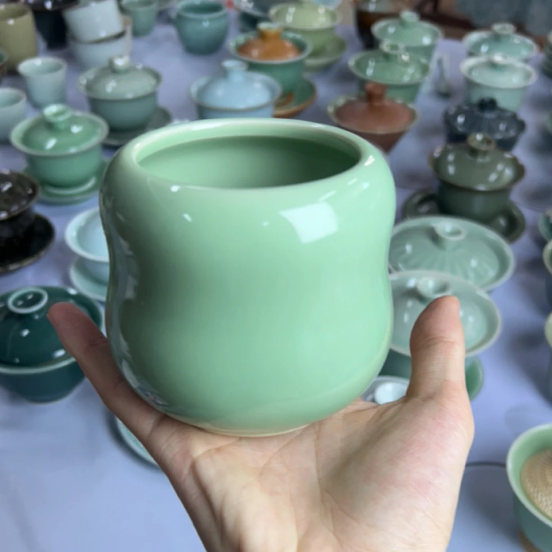 云间青瓷 梅子青葫芦罐笔筒笔洗