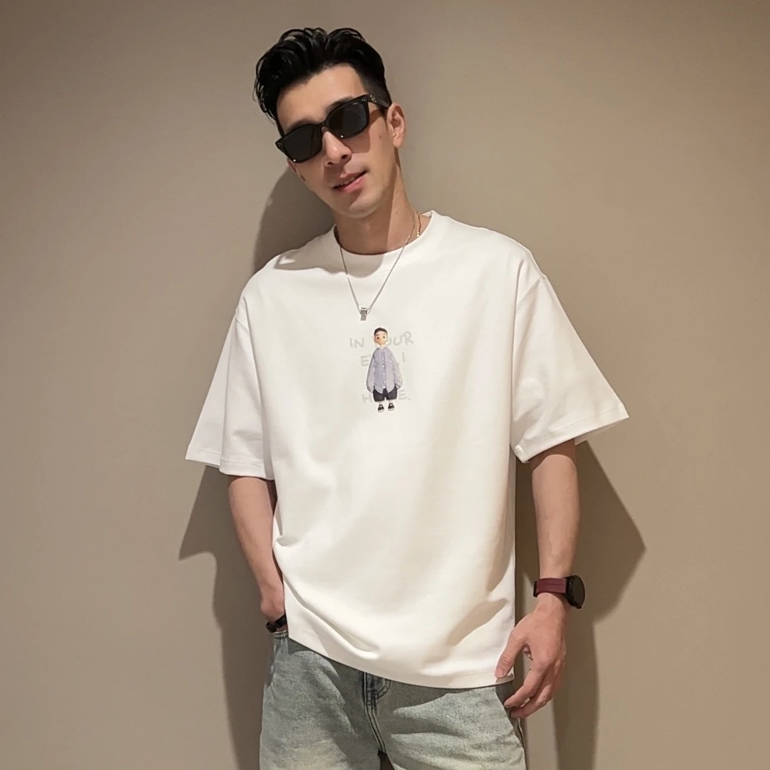 2025夏季新款立体卡通人物字母设计时尚百搭圆领短袖T恤潮流男款