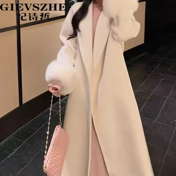 纪诗哲米色大衣女秋冬高级感时尚显瘦轻奢百搭洋气经典新款双面呢