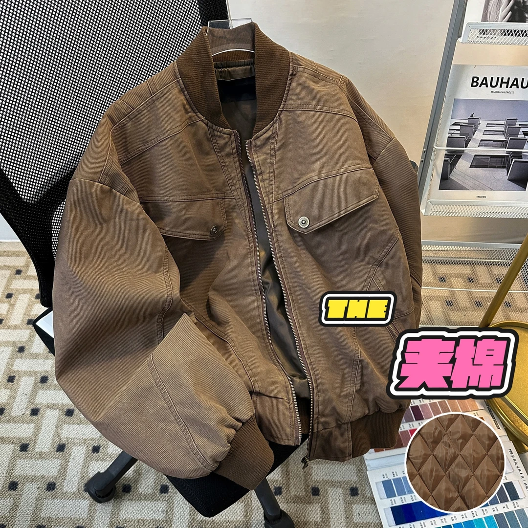 美式复古做旧工装夹克男女高级感宽松休闲cleanfit夹棉保暖外套潮