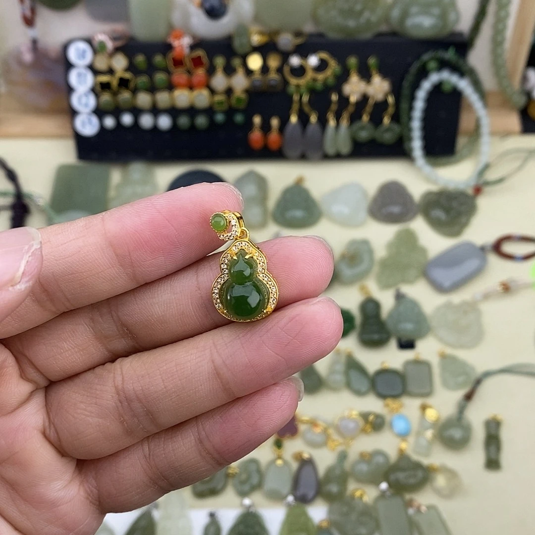 和田玉银S925镶嵌吊坠(不含链)