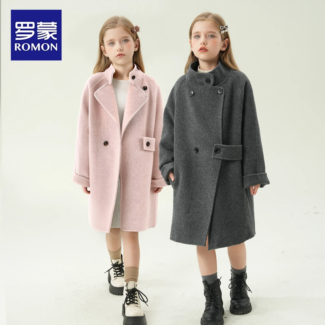 罗蒙童装女童大衣70毛羊毛大衣中大童儿童大衣女孩呢大衣冬外套