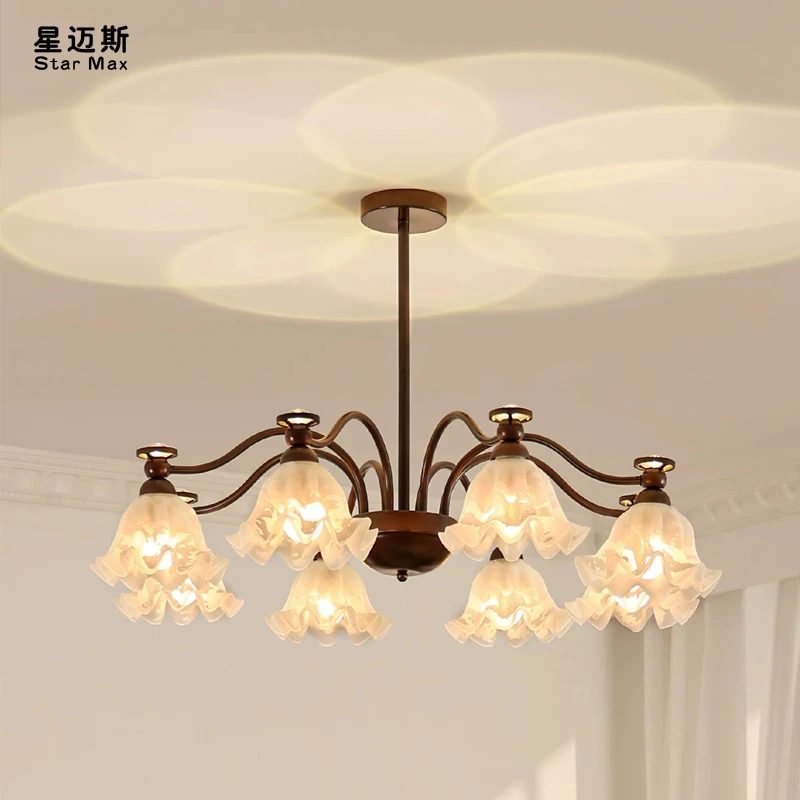 美式田园客厅吊灯中古风复古大厅主灯法式创意铃兰花餐厅卧室灯具