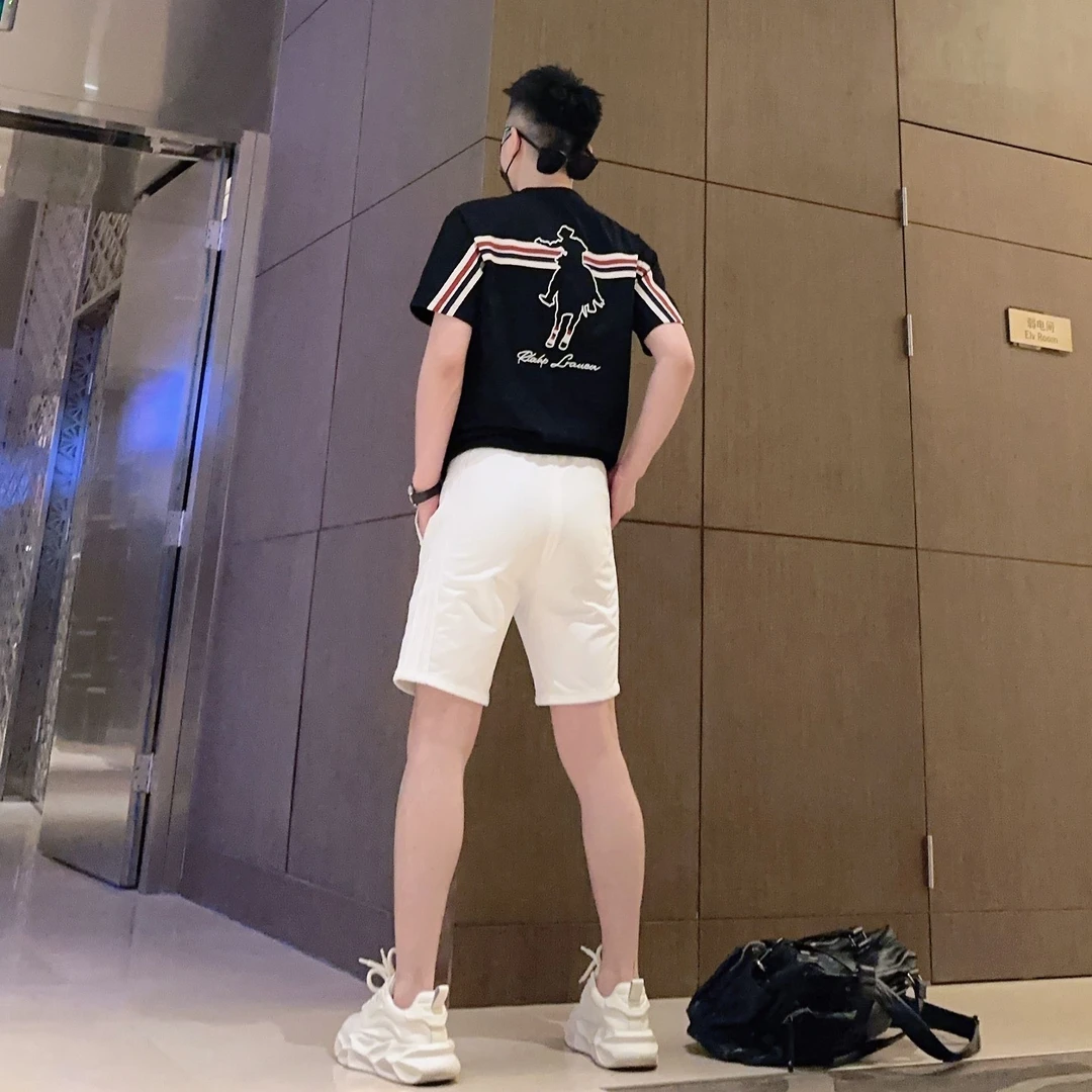 【航航出品】夏季时尚轻奢简约百搭潮流休闲修身圆领刺绣款男士半袖