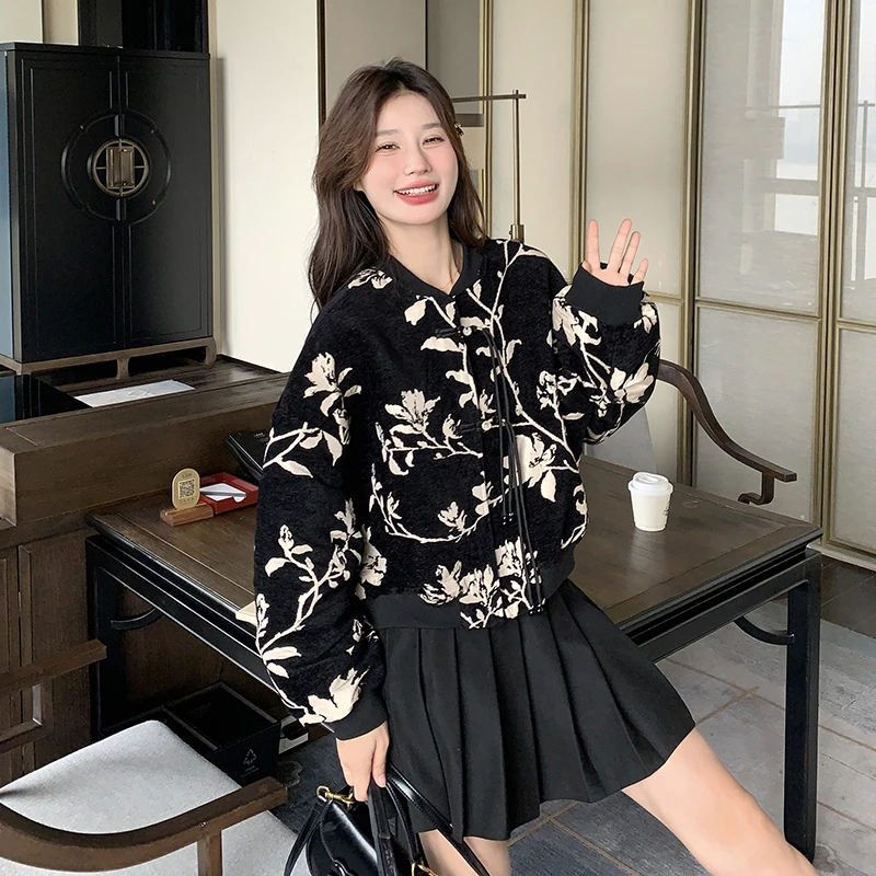 黑色国风印花短外套女小个子2025秋季新款新中式巨好看设计感夹克