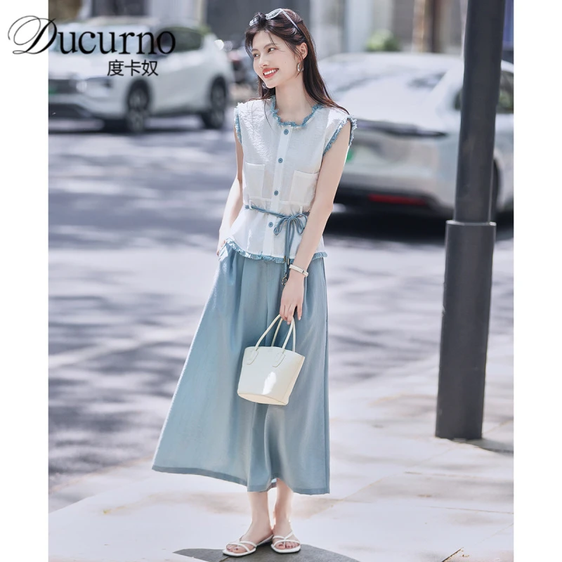 休闲显瘦套装女士夏2025新款小个子毛边圆领上衣宽松八分裤两件套