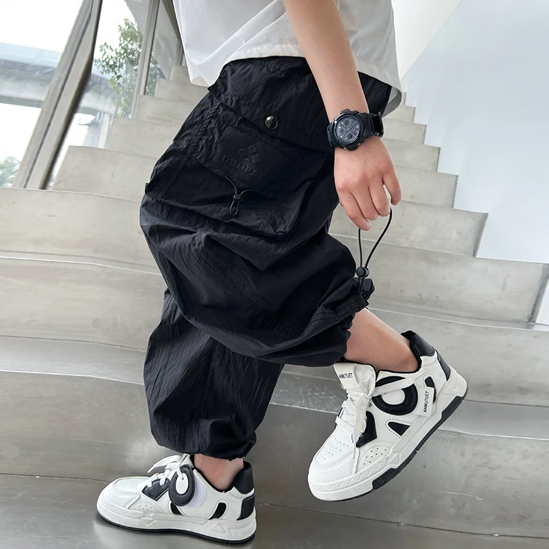 儿童夏装2025新款大男童装速干裤子冰丝防蚊裤夏季薄款阔腿直筒裤