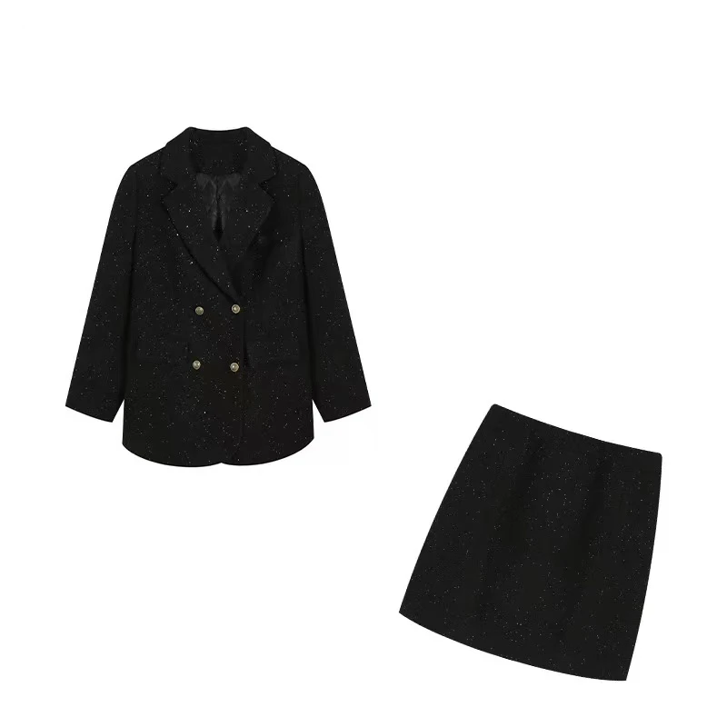 大码双排扣亮片正肩加棉西装外套