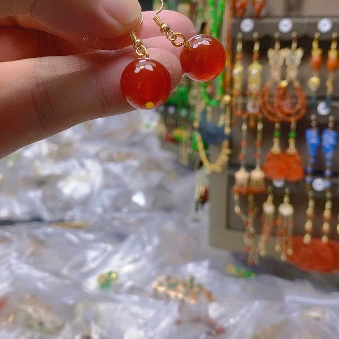 玛瑙/玉髓耳钉合金玛瑙