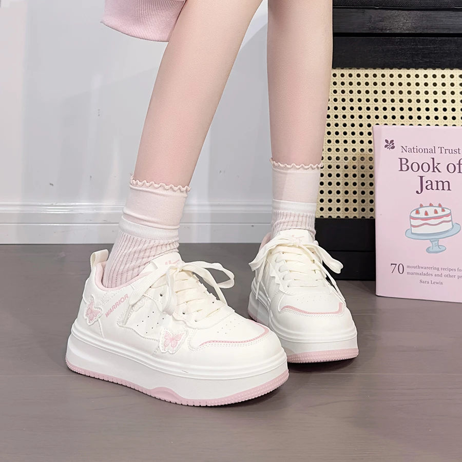 回力粉色蝴蝶小白鞋女2026爆款甜妹韩版板鞋时尚百搭厚底学生鞋子