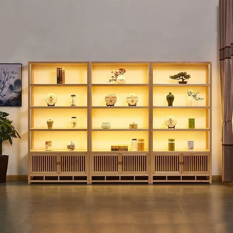 新中式实木博古架黑胡桃书柜展示柜老榆木多宝阁书架茶室置物架