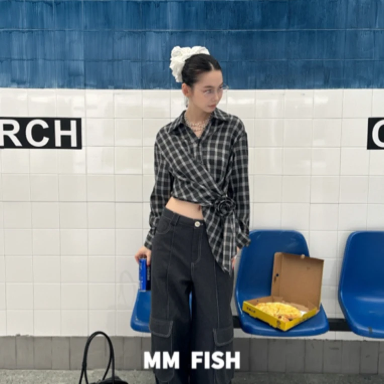 MM FISH 福秒（1MTC356#）花朵绑带格子衬衫 12-19