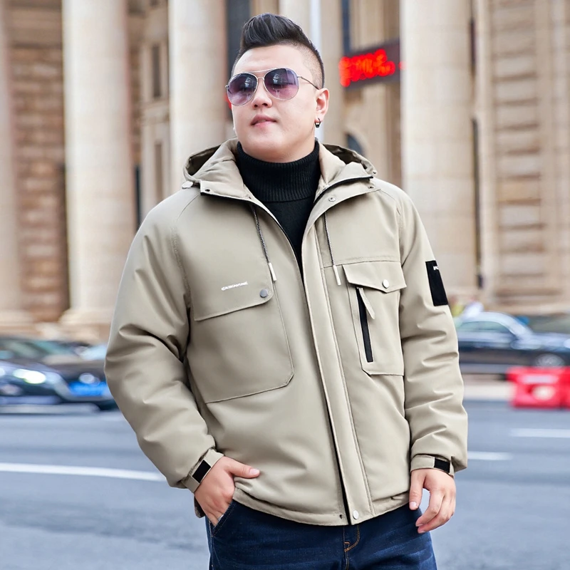 加大码多口袋印花连帽棉衣棉服户外秋冬加绒时尚防风防水外套