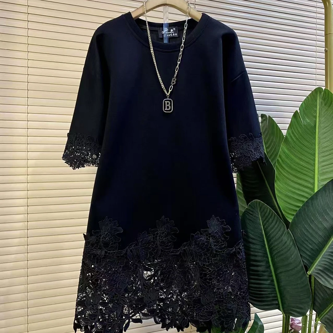 Y胖mm欧货时尚新款简约慵懒风宽松拼接蕾丝大衫