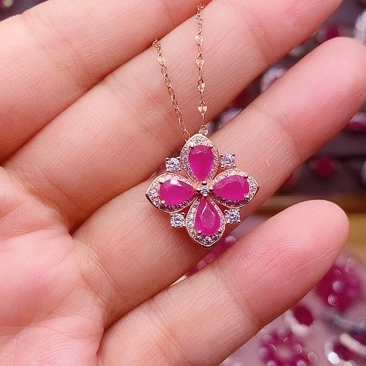 银S925镶嵌红宝石颈饰