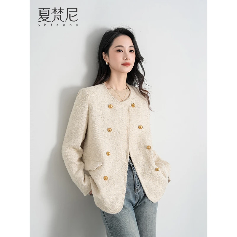 夏梵尼香榭日记春季新款外套小香双排扣百搭气质外套上衣女