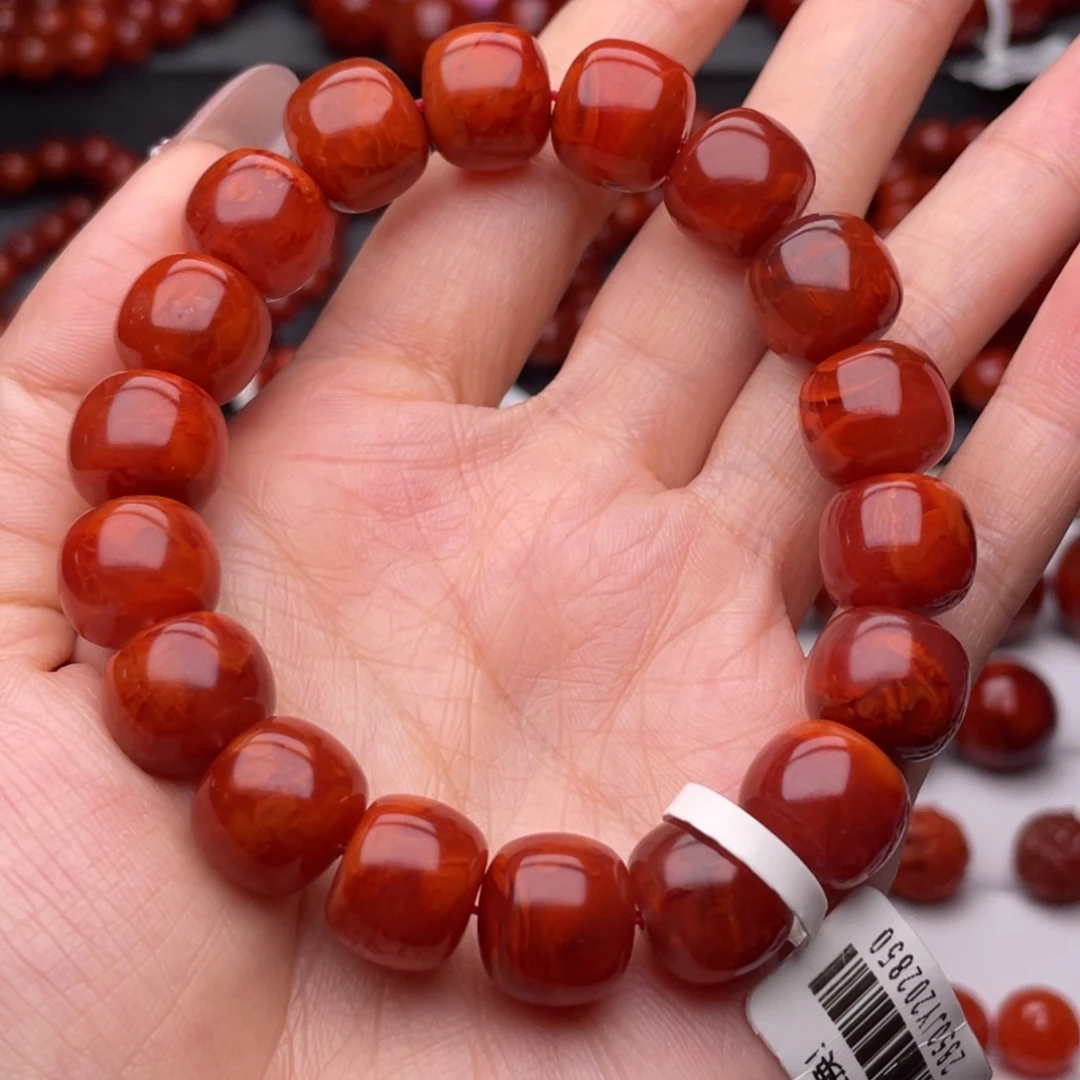 南红玛瑙未镶嵌手链12.6mm顶品瓦西牛血火焰老型手串