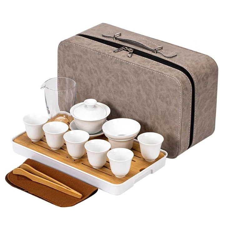 露营茶具简约羊脂玉白瓷旅行茶具套装户外便携盖碗快客杯