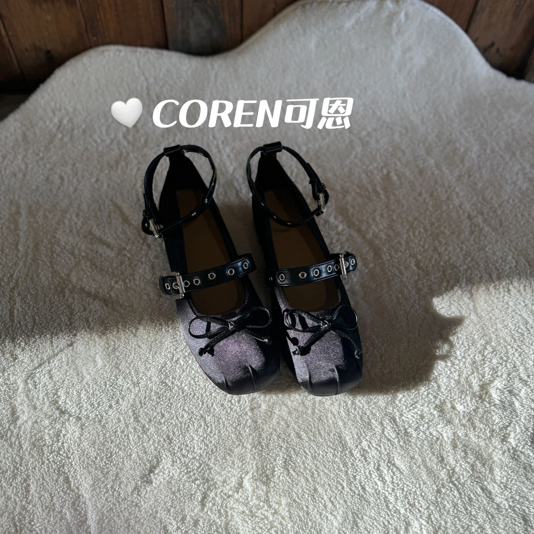 韩国复古风双一字带扣真皮芭蕾舞内增高鞋女春蝴蝶结玛丽珍单鞋