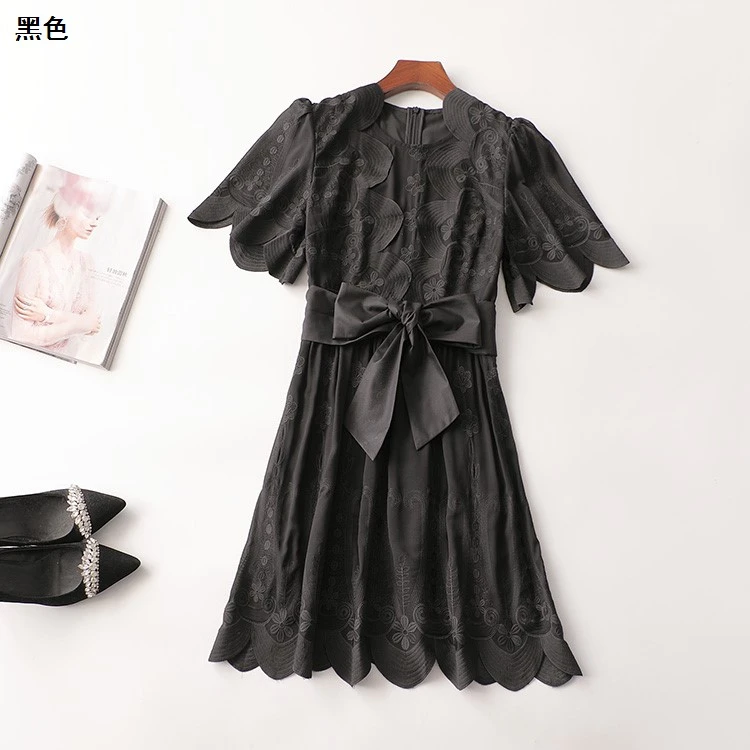 408441夏长款短袖V领连衣裙