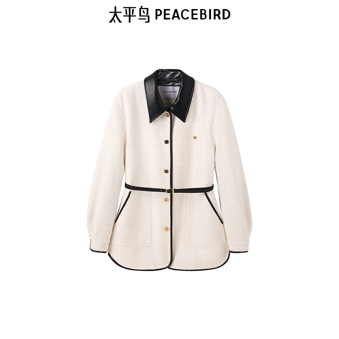 【诗语专属】太平鸟女装秋冬新款PU包边大衣A1AAE410R